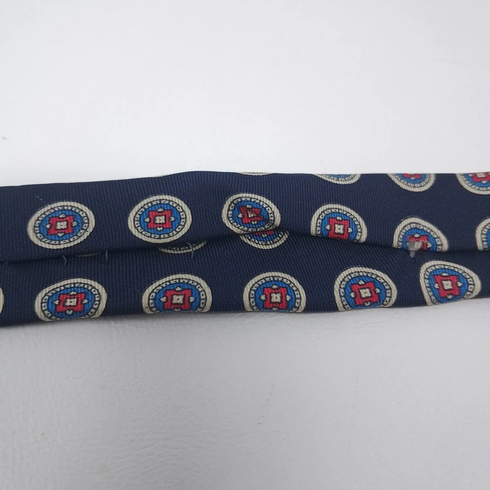 Vtg Christian Dior Monsieur Tie Navy Blue Geometric Silk Woven Italy Made USA